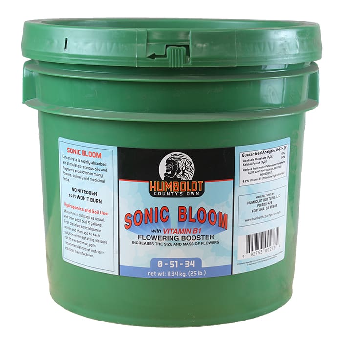 Green bucket of Sonic Bloom flowering booster.