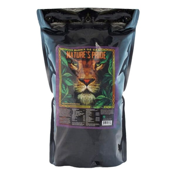 Black bag labeled "Nature's Pride" with tiger design.