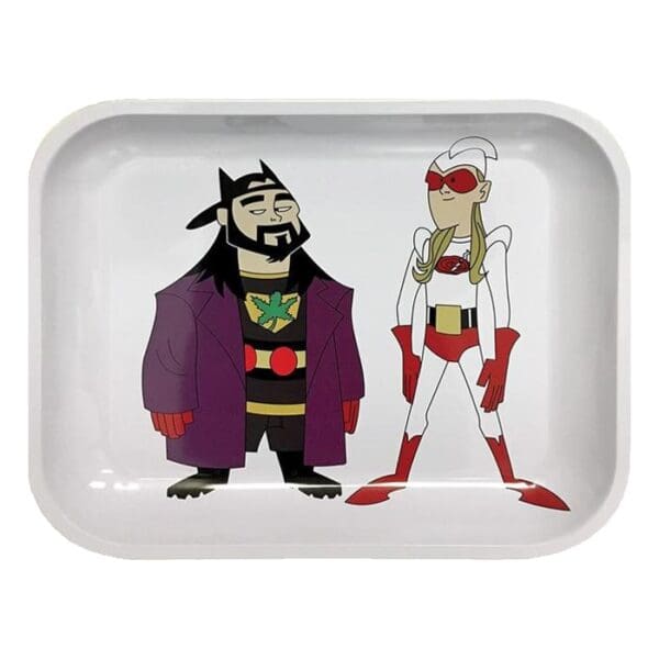 Cartoon characters on a white tray.