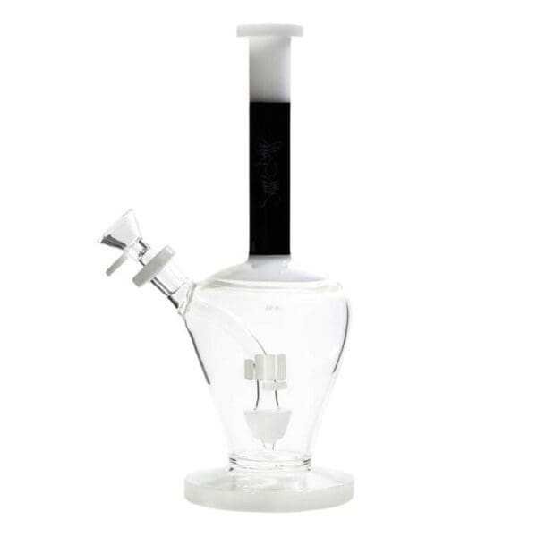 Clear glass bong with black accents.