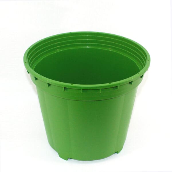 Green plastic bucket with no content.