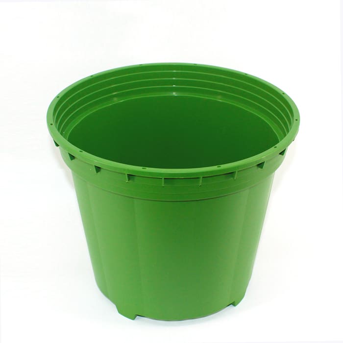 Green plastic bucket with no content.