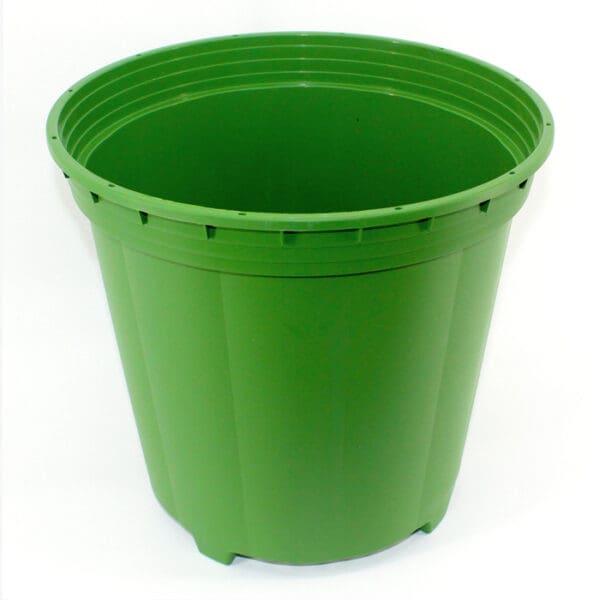 Green plastic storage bucket without lid.