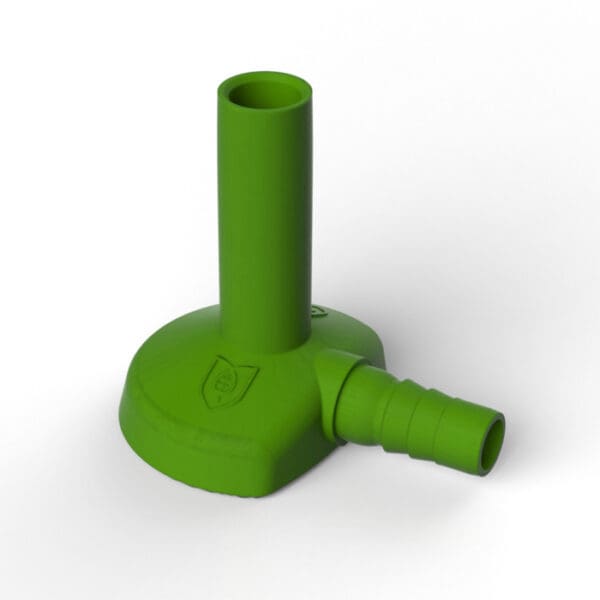 Green plastic connector with two tubes.