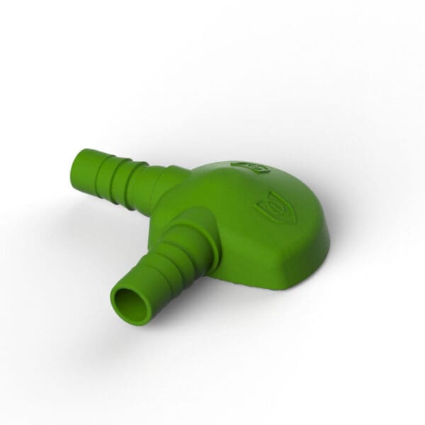 Green connector with two hoses attached.