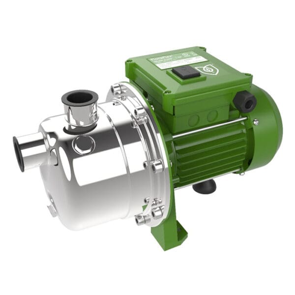 Green and silver electric water pump.