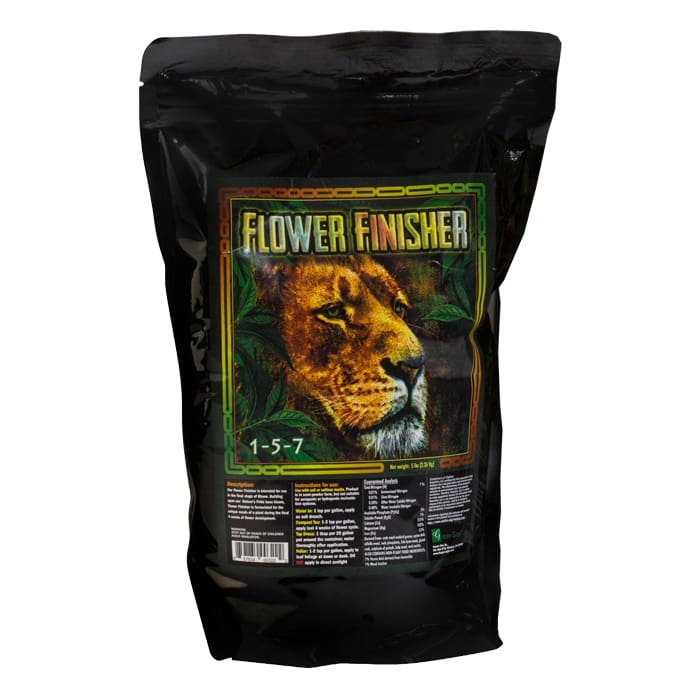 Flower finisher package with lion graphic.