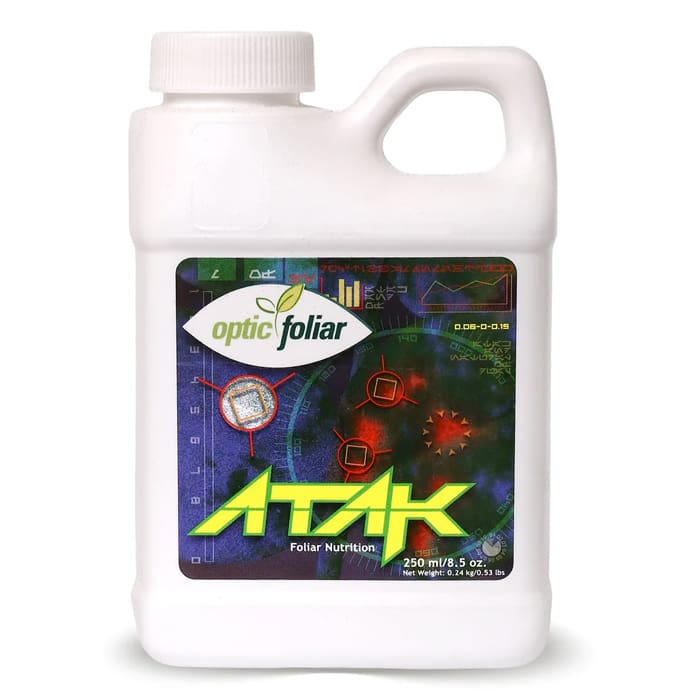 Optic Foliar ATAK foliar nutrition bottles.