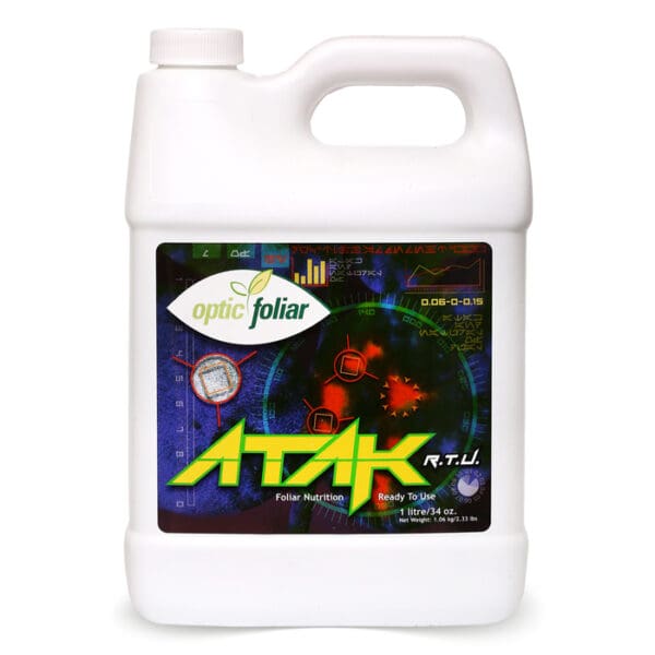 Optic Foliar ATAK foliar nutrition bottle.