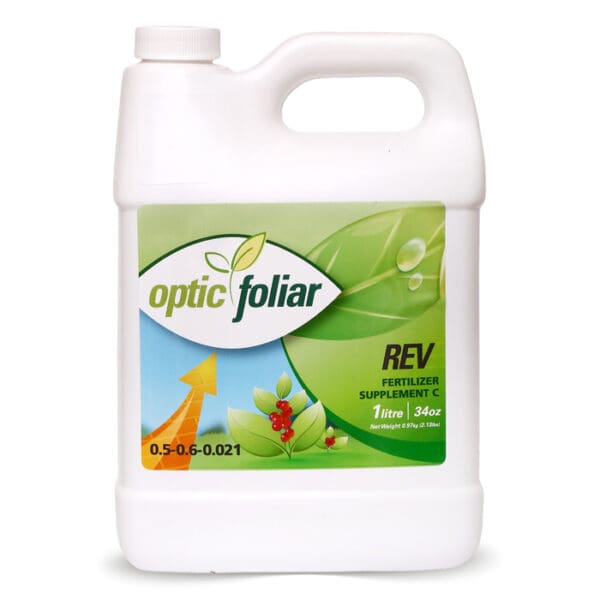 Optic Foliar REV fertilizer supplement container.