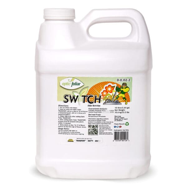 Optic Foliar Switch nutrient solution container.