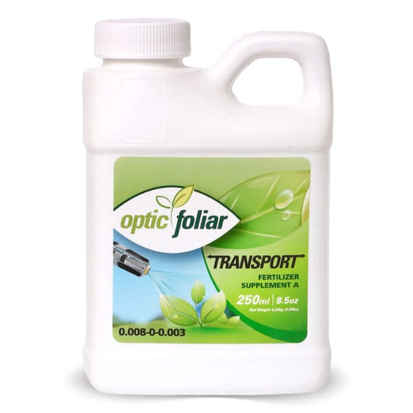 Optic Foliar Transport fertilizer supplement bottle.