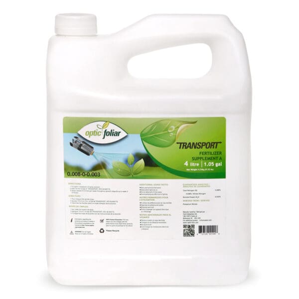 Optic Foliar Transport fertilizer supplement bottle.