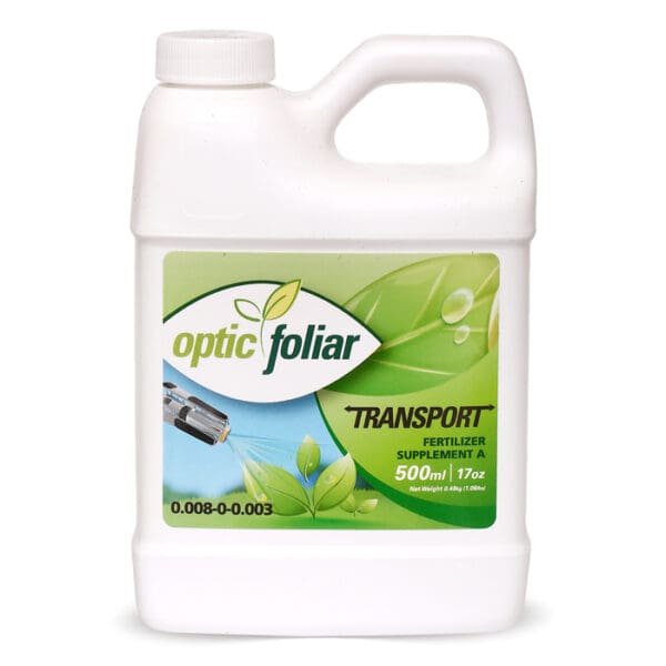 Optic Foliar Transport fertilizer supplement container.