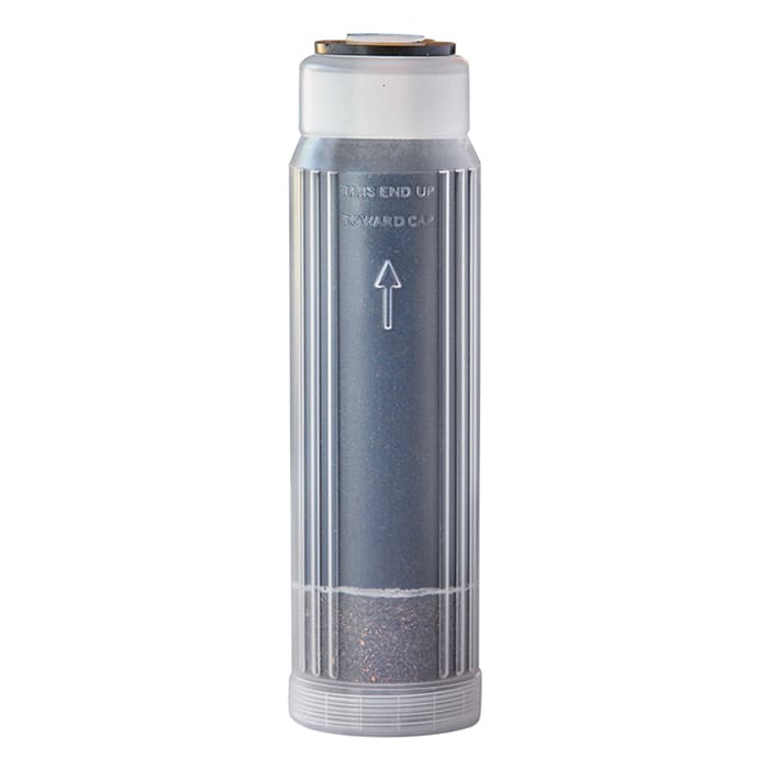 Silver cylindrical container with upward arrow.