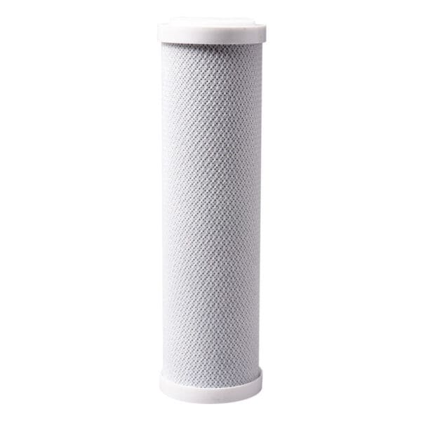 White cylindrical water filter cartridge.