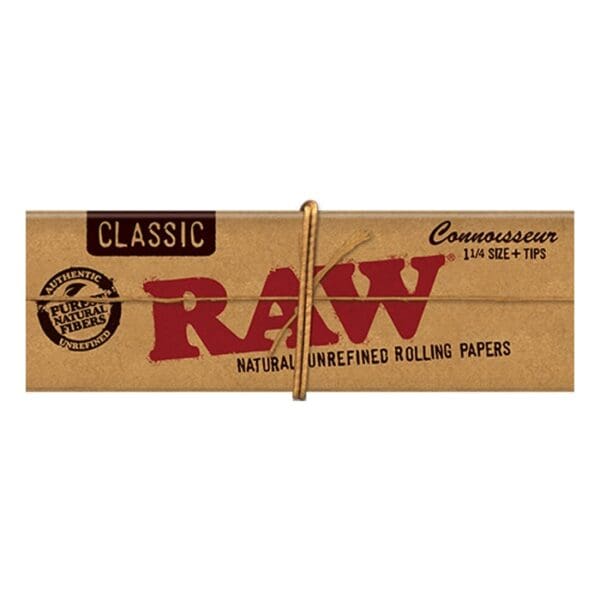 RAW natural unrefined rolling papers package.