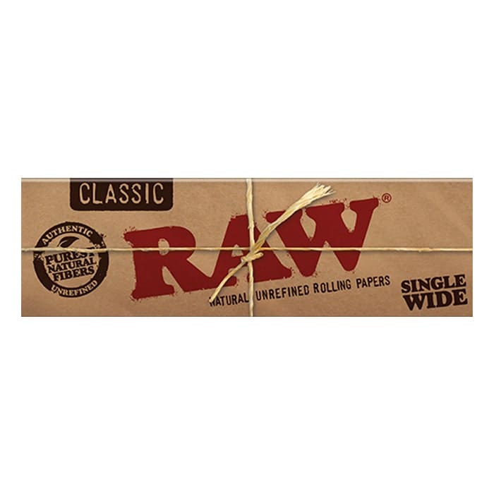 Classic RAW natural unrefined rolling papers package.