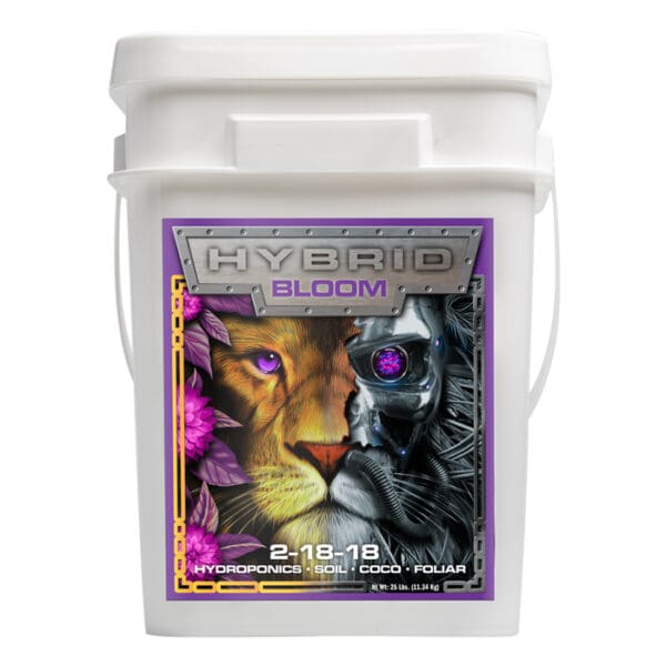 Hybrid Bloom nutrient bucket with artistic design.