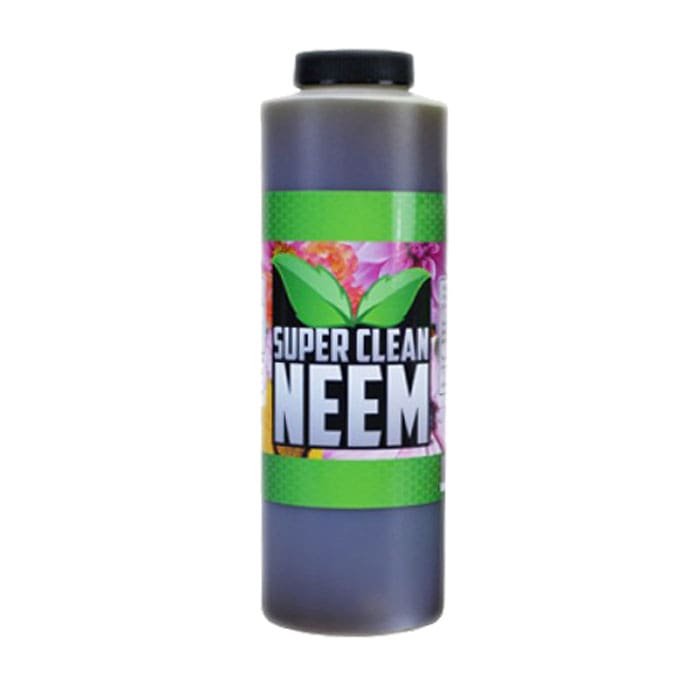 Neem oil bottle labeled "Super Clean Neem."