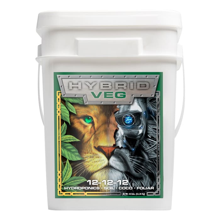 Hybrid Veg nutrient container with lion design.