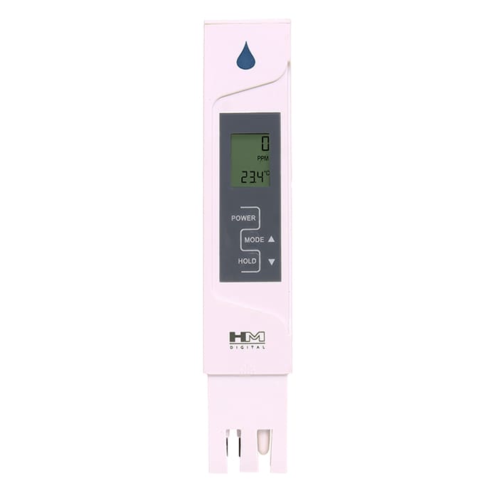 Digital water quality meter with display screen.