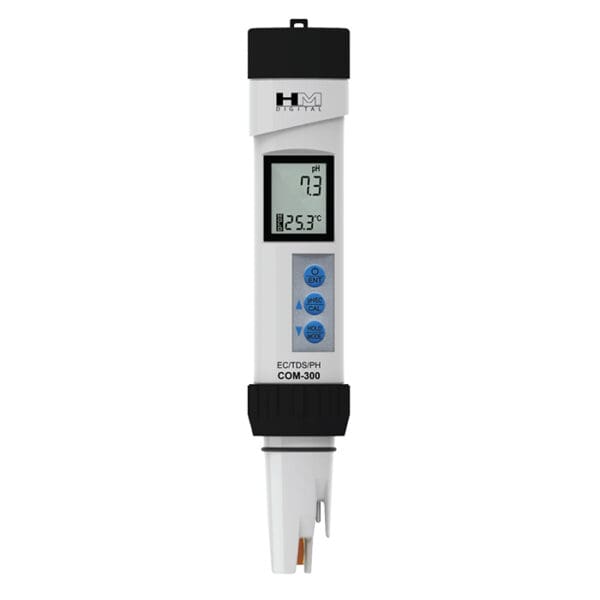 Digital pH and temperature meter device.