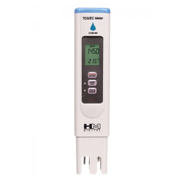 TDS/EC meter displaying concentration and temperature.