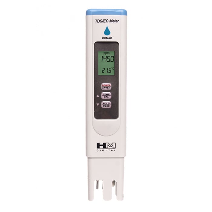 TDS/EC meter displaying concentration and temperature.