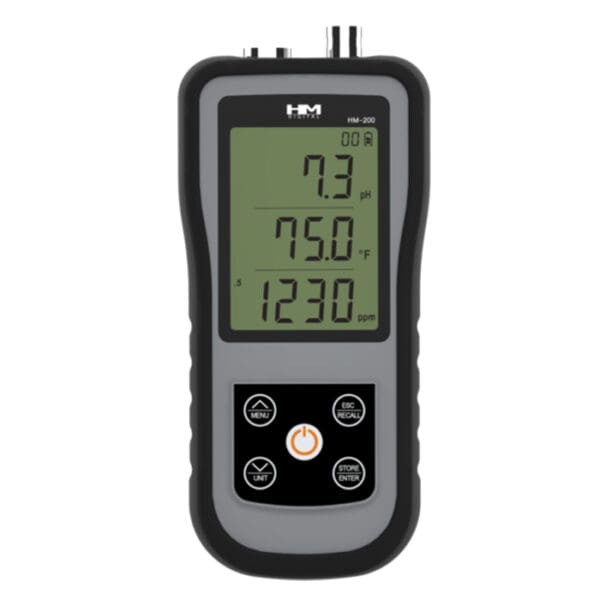 Digital pH, temperature, and ppm meter.