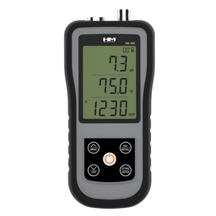 Digital pH, temperature, and ppm meter.