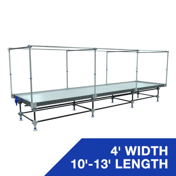 Aluminum staging system with adjustable length.