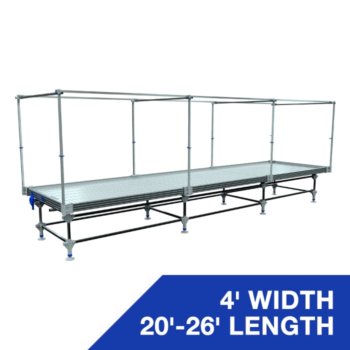 Aluminum scaffolding platform with adjustable length.