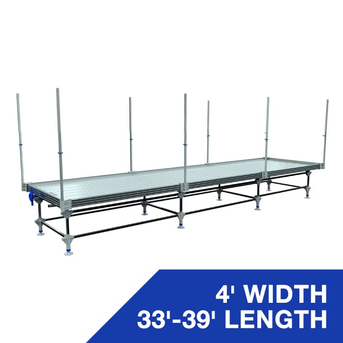 Adjustable scaffolding platform with measurements.