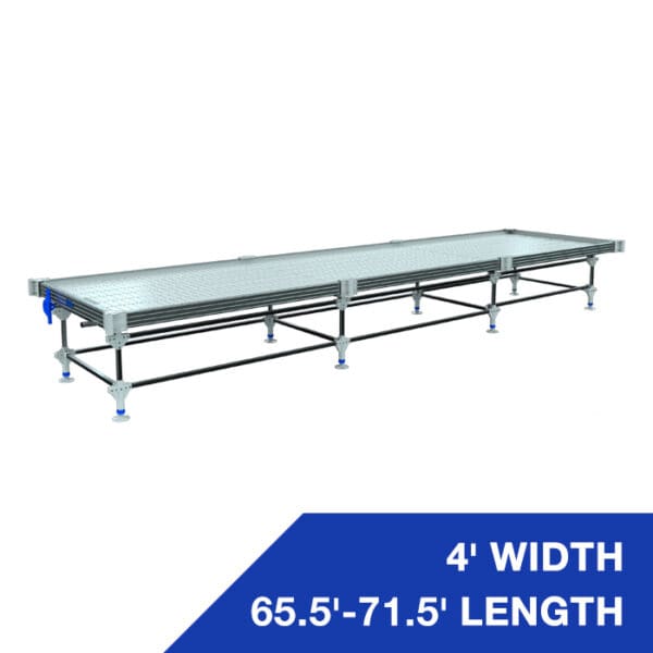 Steel platform with adjustable length and width.