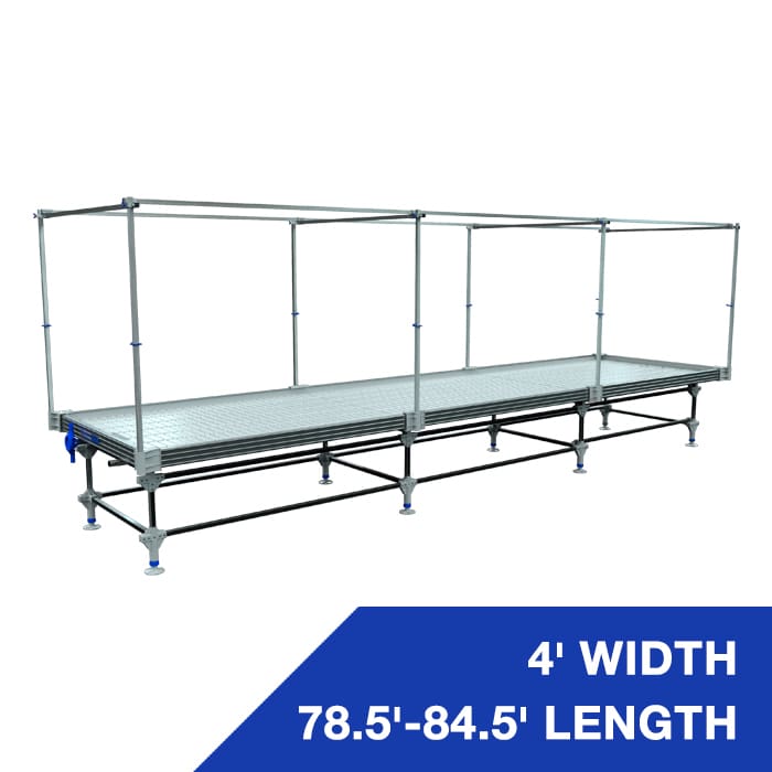 Modular display shelving with adjustable length.