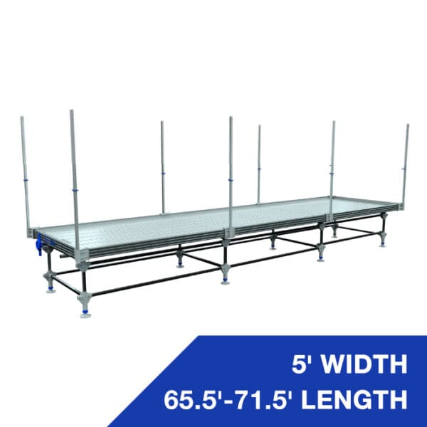 Adjustable scaffold platform with specified dimensions.