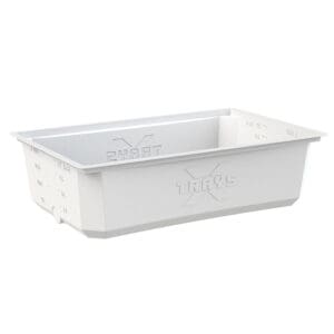 White rectangular container with measurement markings.