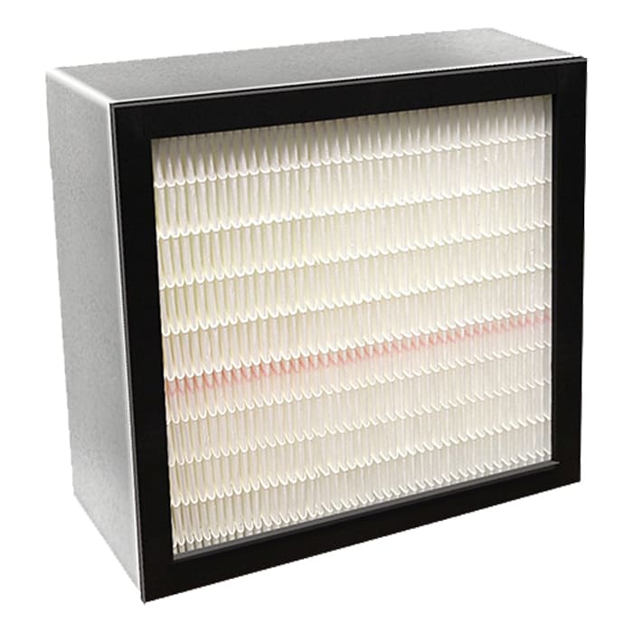 Air filter with a white pleated design.