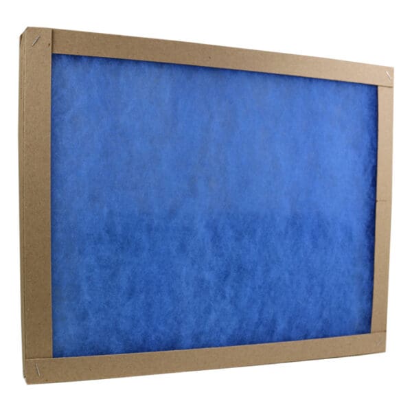 Blue fabric stretched over a cardboard frame.