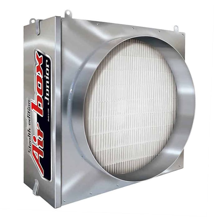 Air box filter with metal casing.