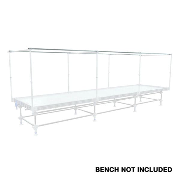 Display case with transparent shelves, no bench.