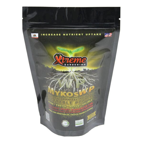 Xtreme Gardening Mykos WP mycorrhizal powder package.