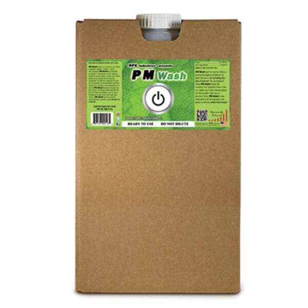 PM Wash product in a cardboard container.