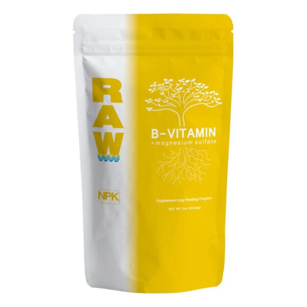 RAW B-VITAMIN and magnesium sulfate packet.