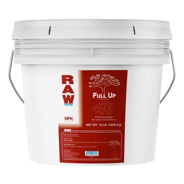 10-pound bucket of RAW Full Up fertilizer.