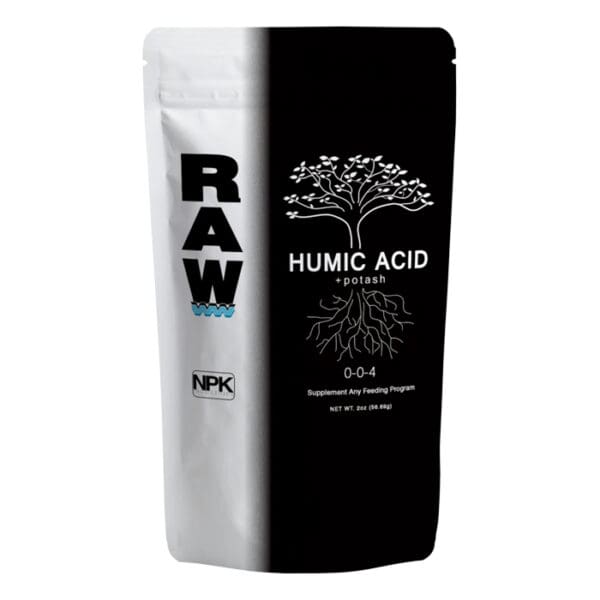 Humic acid supplement packaging with NPK label.