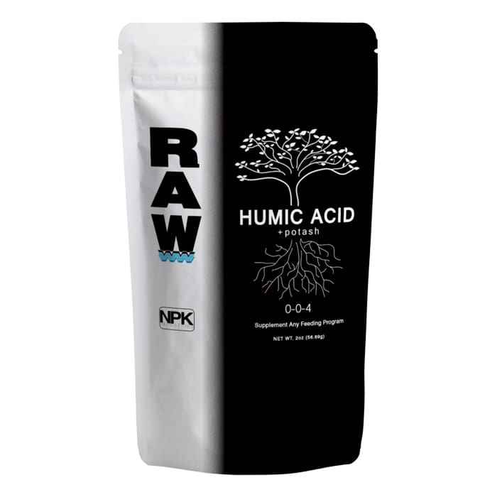 Humic acid supplement packaging with NPK label.