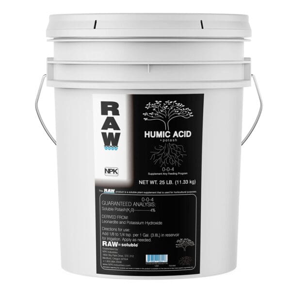 Humic acid potash in a white bucket.