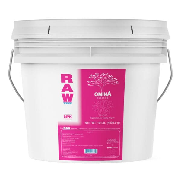 Bucket of RAW OMINA plant supplement.